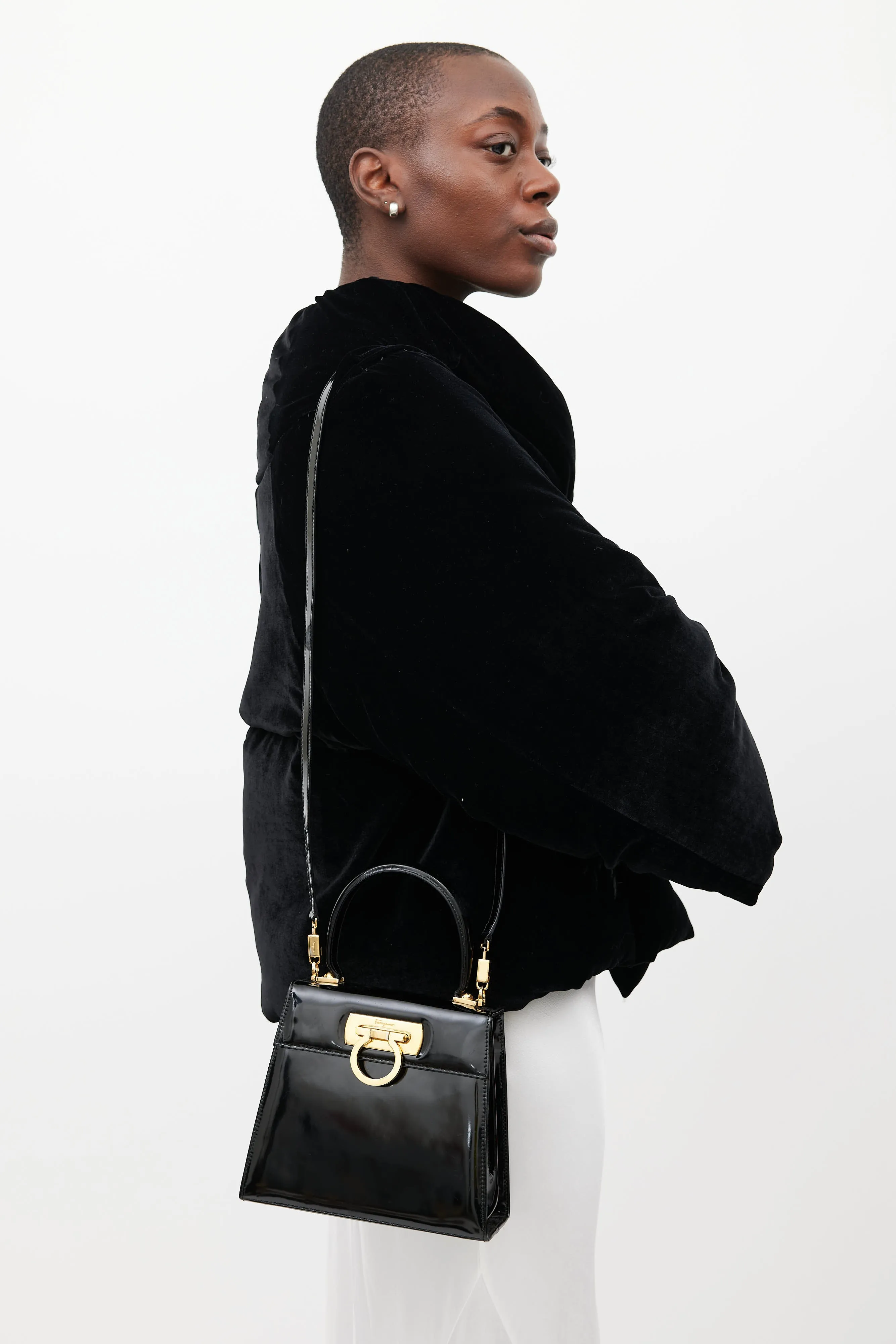 Black & Gold Iconic Patent Leather Bag