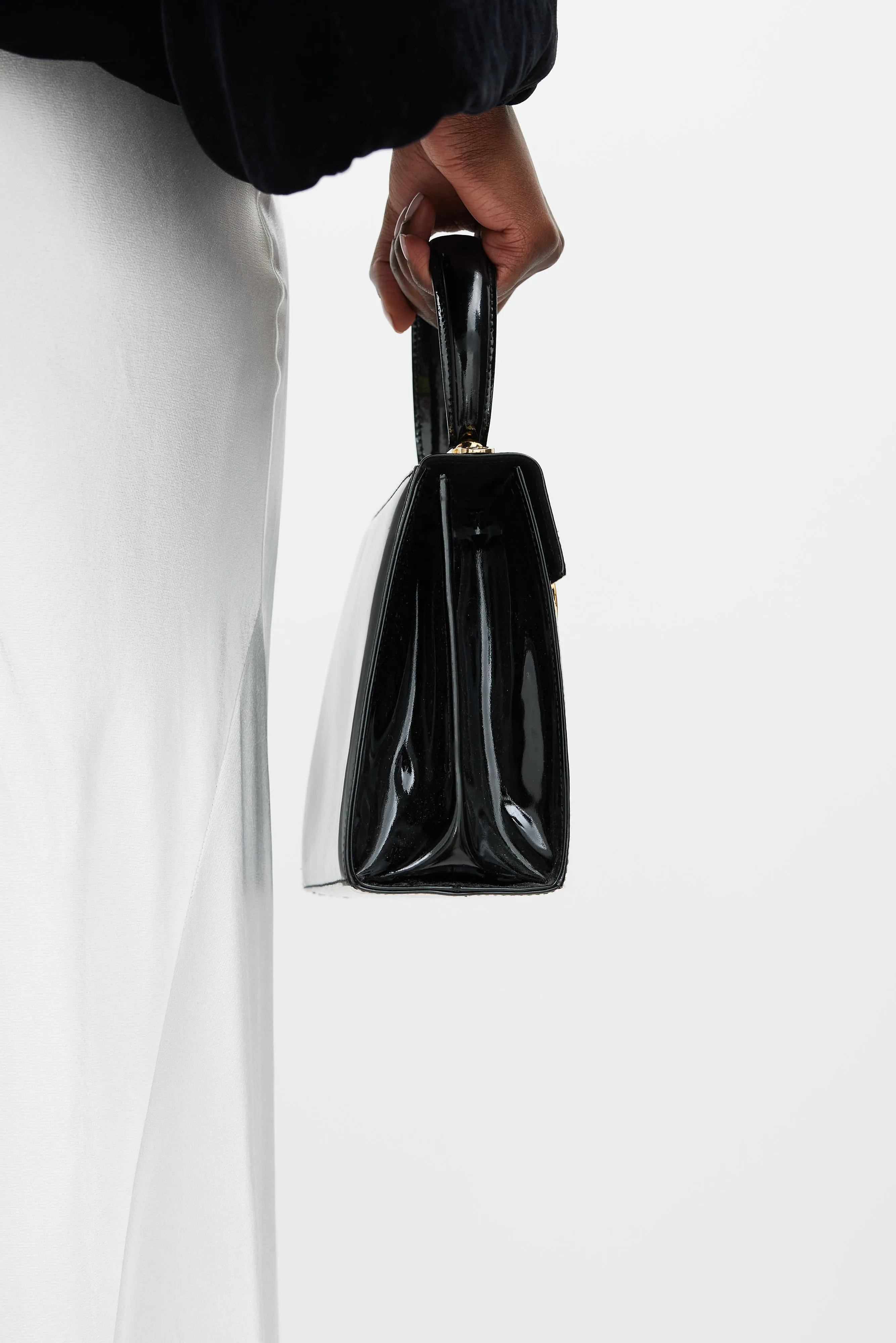 Black & Gold Iconic Patent Leather Bag