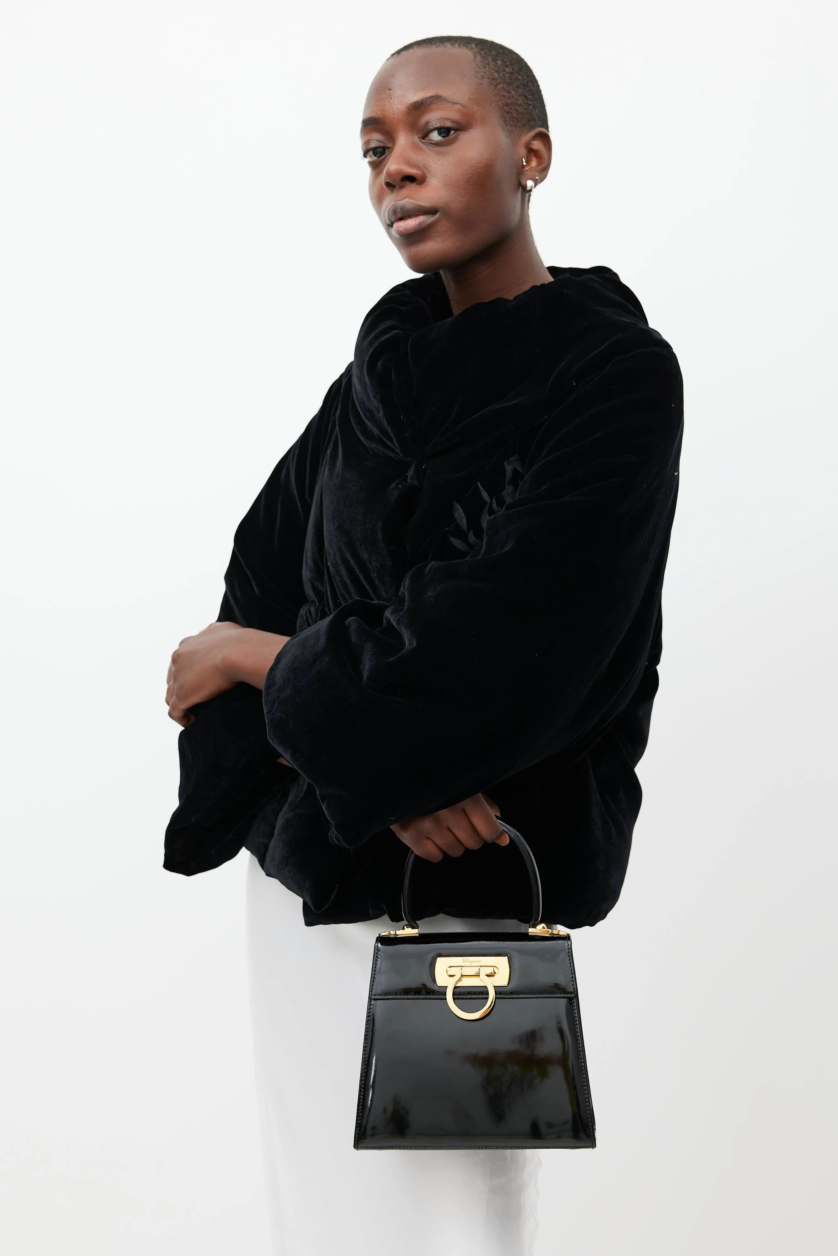 Black & Gold Iconic Patent Leather Bag