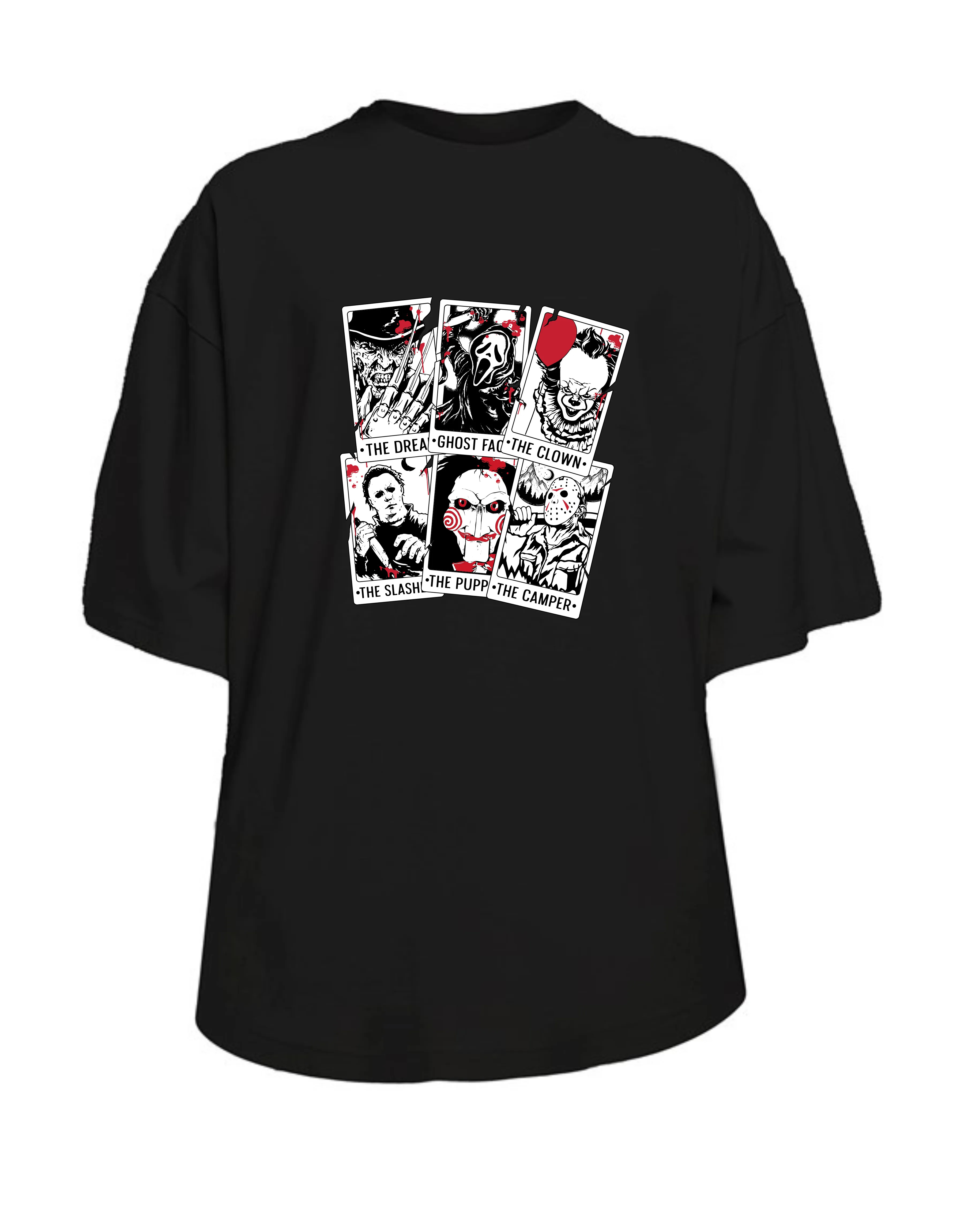 Black Horror Tarot Drop Sleeve Oversized Tee Dress