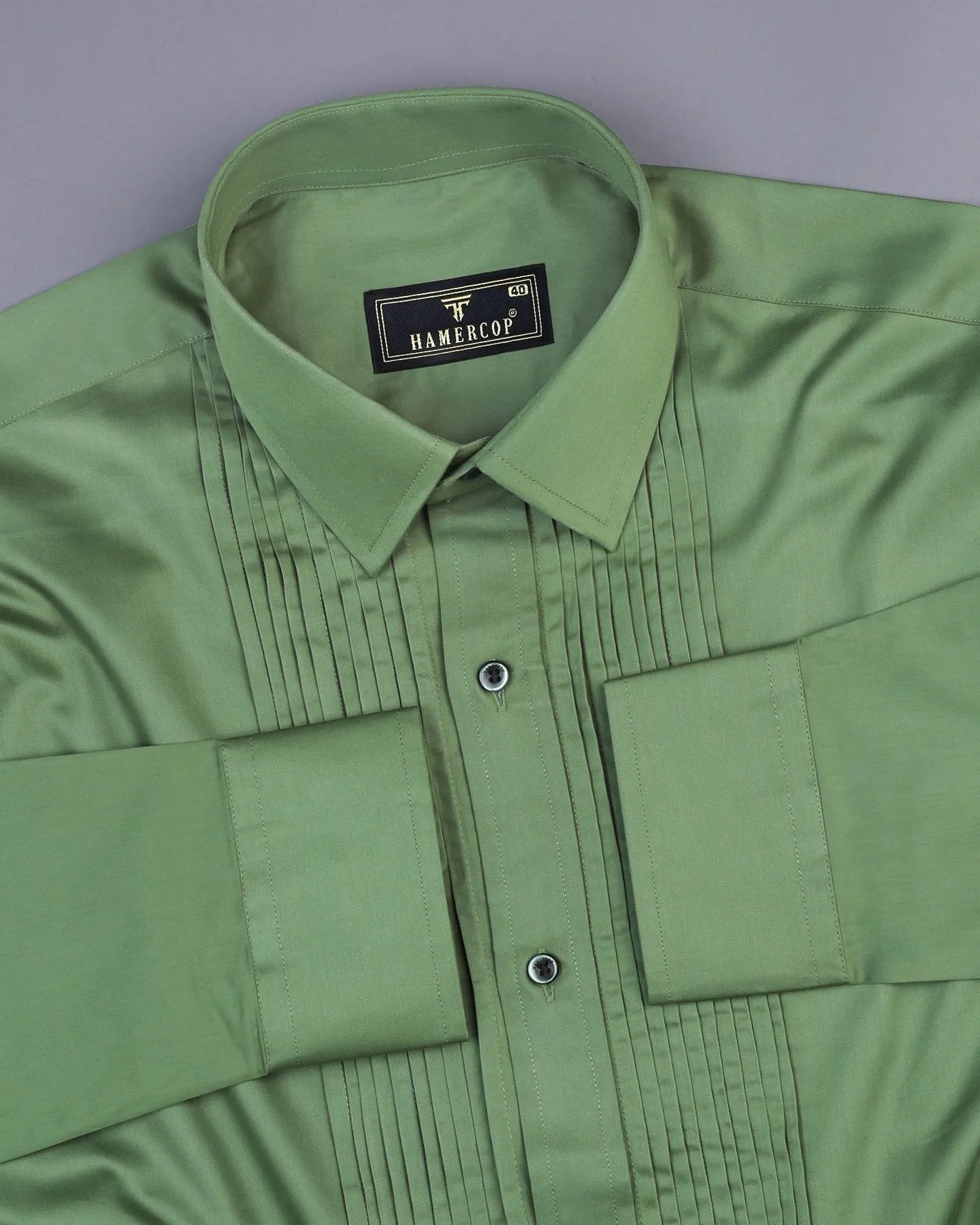 Fern Green Soft Touch Satin Designer Tuxedo Shirt