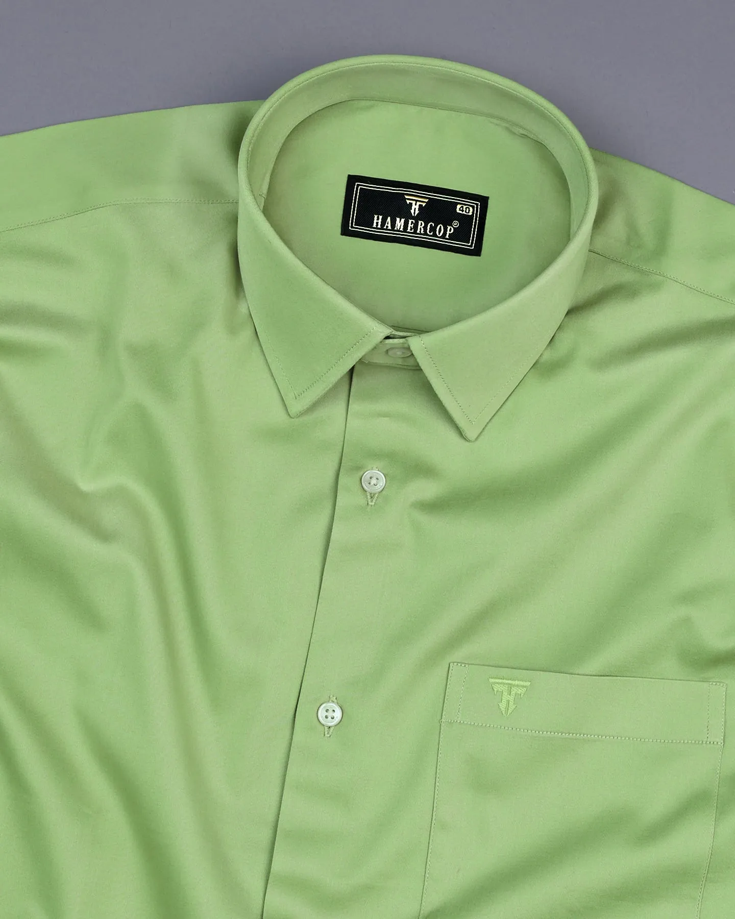 Kyoto Pista Green Soft Touch Satin Premium Cotton Shirt