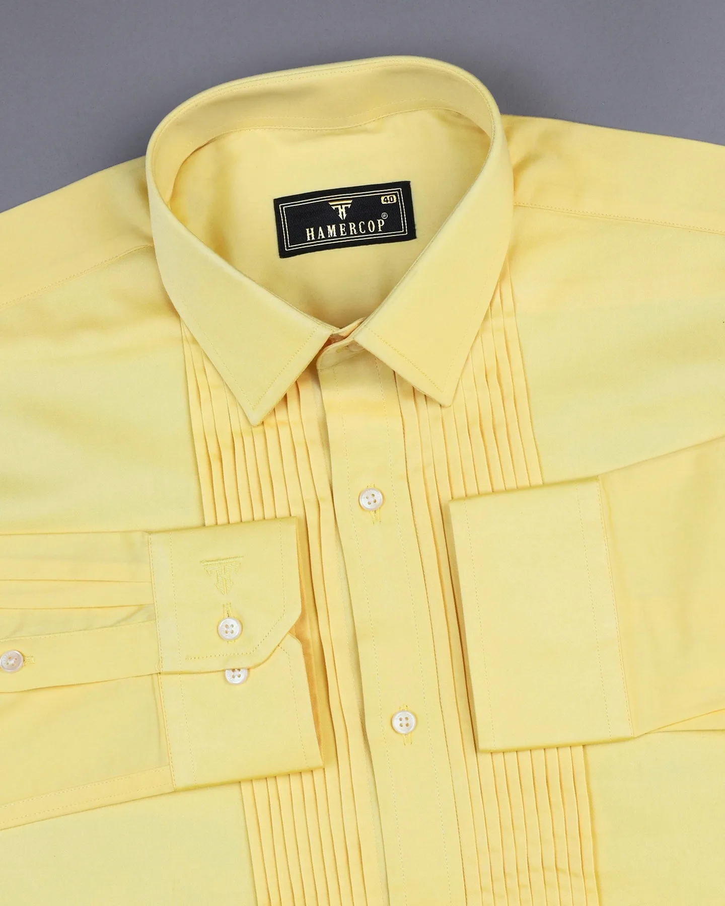 Lemon Yellow Soft Touch Satin Designer Tuxedo Shirt