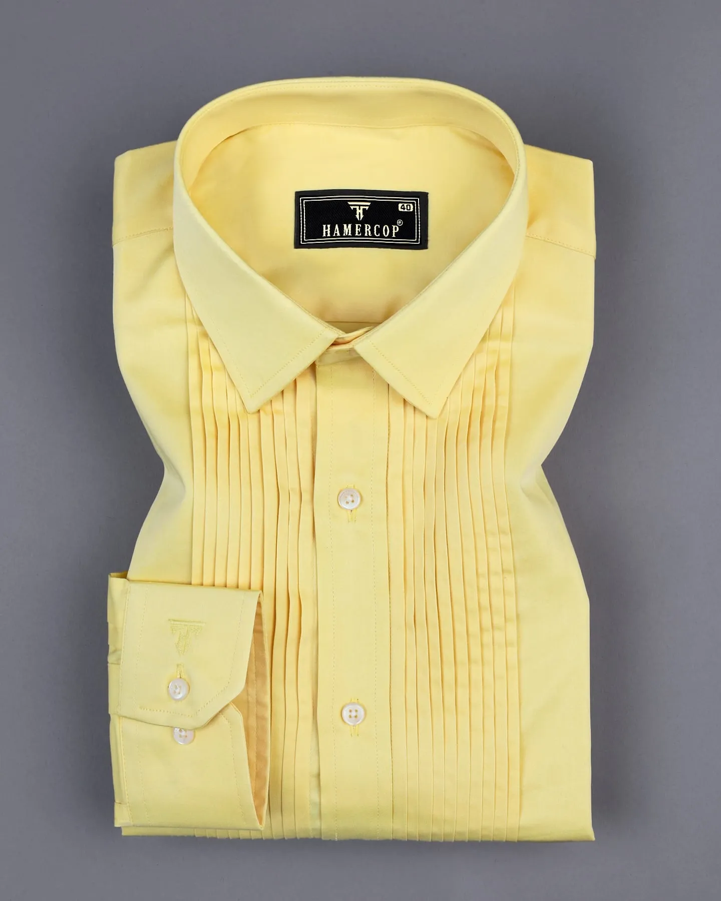 Lemon Yellow Soft Touch Satin Designer Tuxedo Shirt