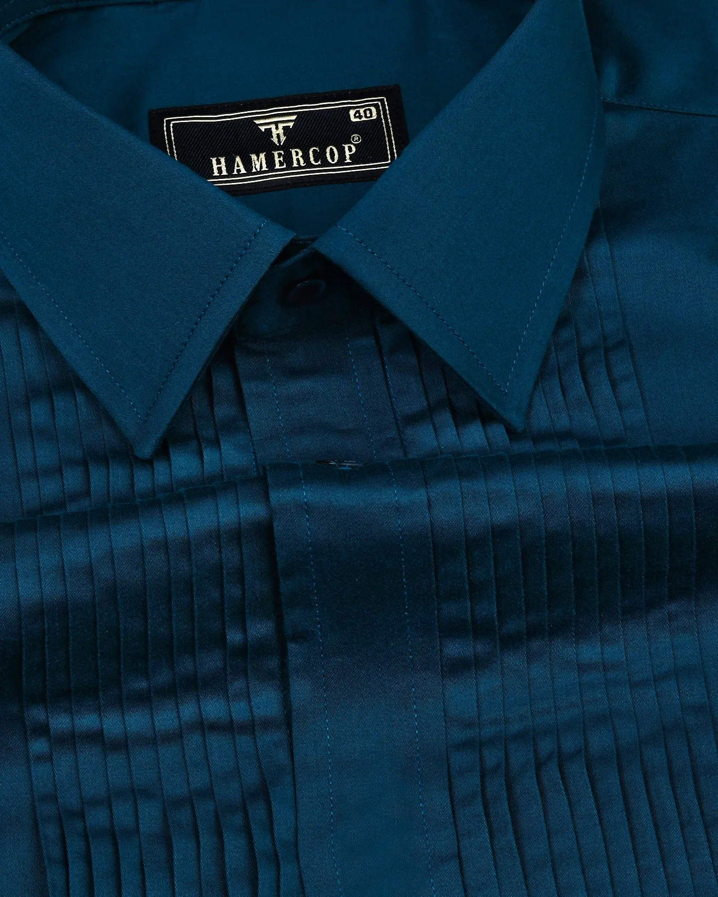 Peacock Blue Soft Touch Satin Designer Tuxedo Shirt