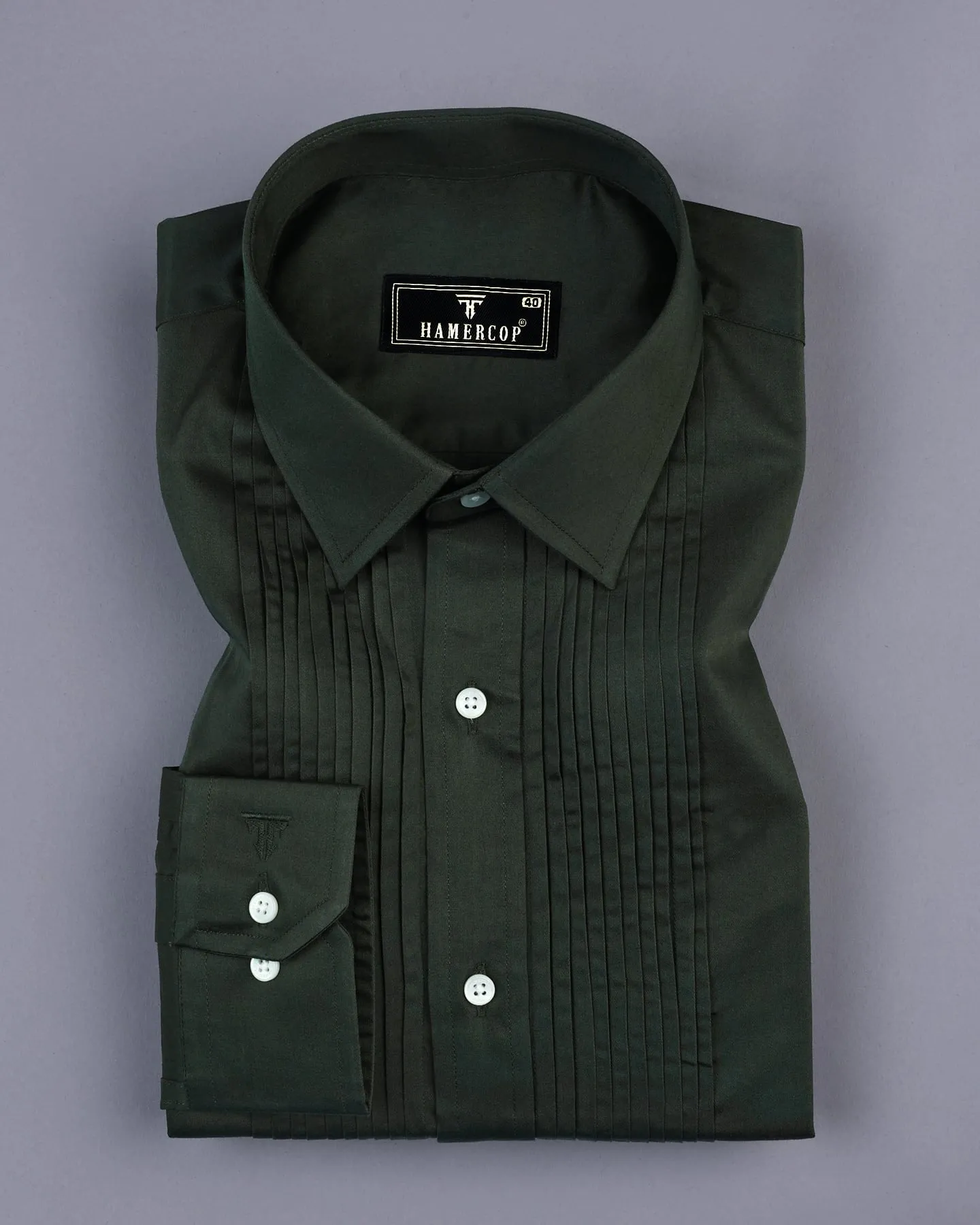 Pine Green Soft Touch Satin Designer Tuxedo Shirt