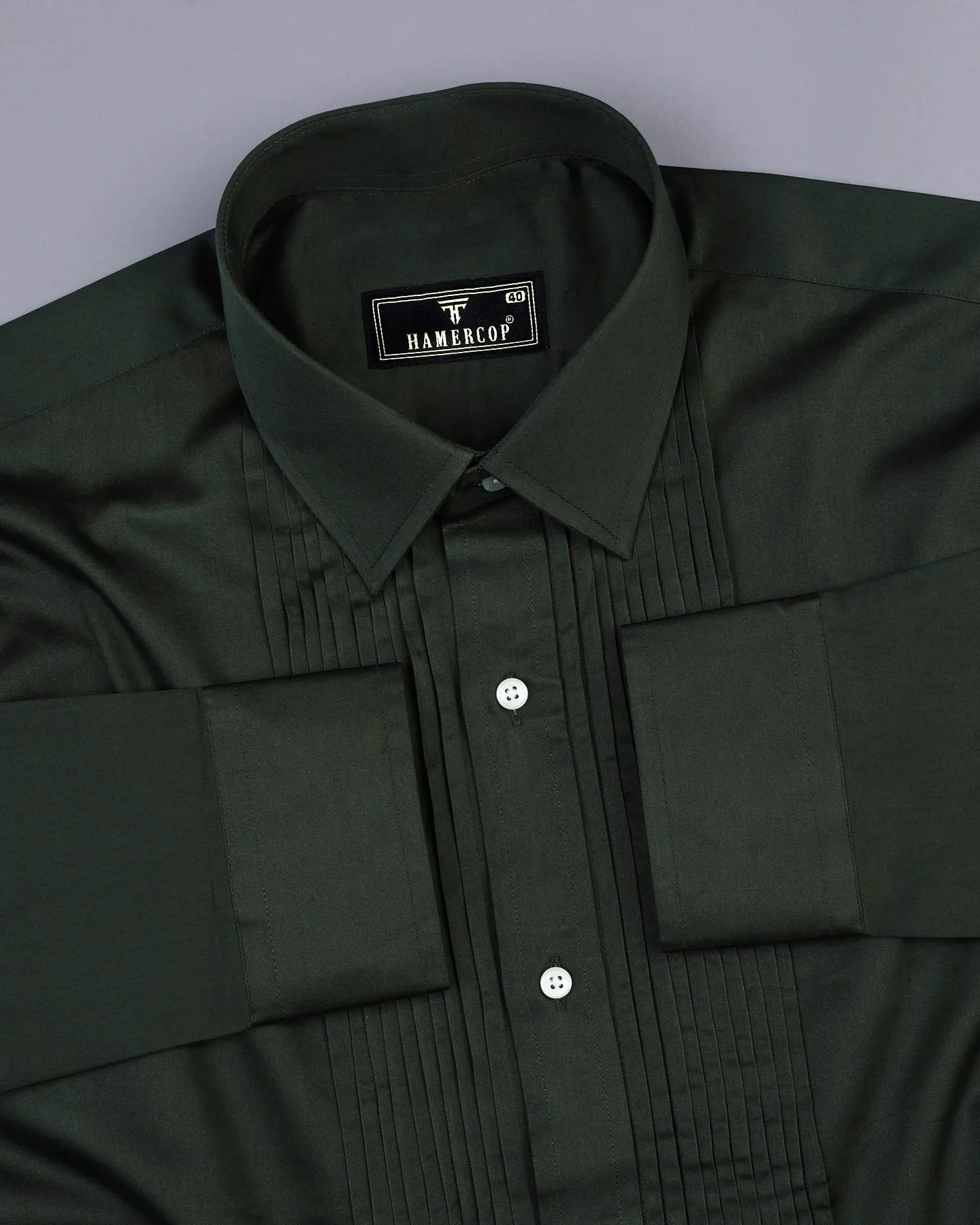 Pine Green Soft Touch Satin Designer Tuxedo Shirt