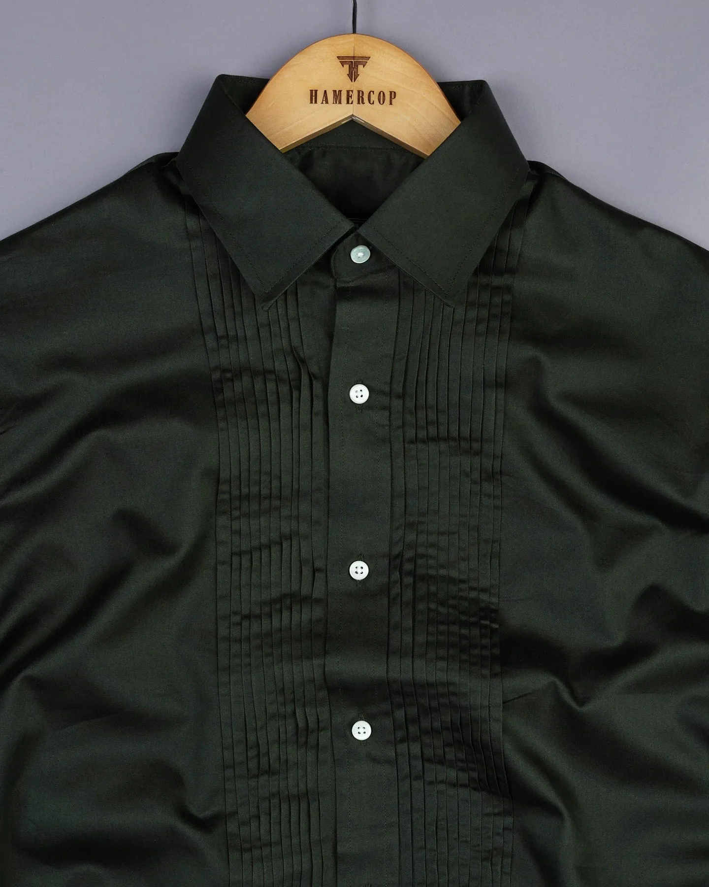 Pine Green Soft Touch Satin Designer Tuxedo Shirt