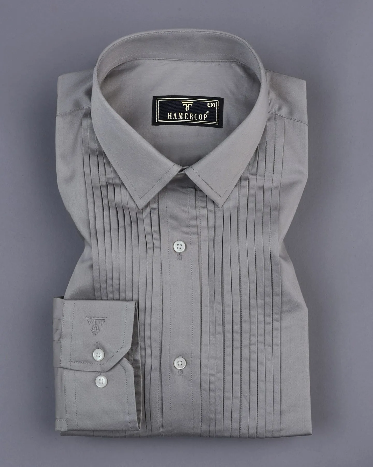 Steel Gray Soft Touch Satin Designer Tuxedo Shirt